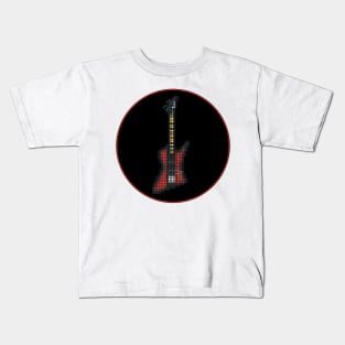 Tiled Pixel Red Bird Bass Guitar in a Black Circle Kids T-Shirt